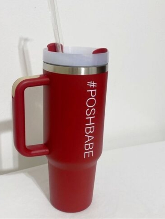 None Other - "POSHBABE" 40oz Steel Tumbler Cup Thermos w/Handle & Straw